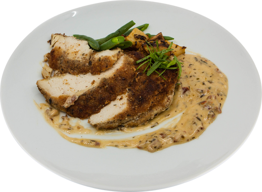 Poulet panné d'olives et parmesan